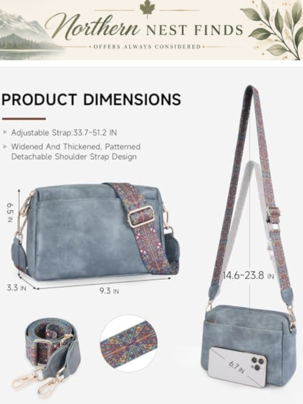 APHISON Small Crossbody Bag Women Vegan Leather Triple Zip Purse - Picture 2 of 6